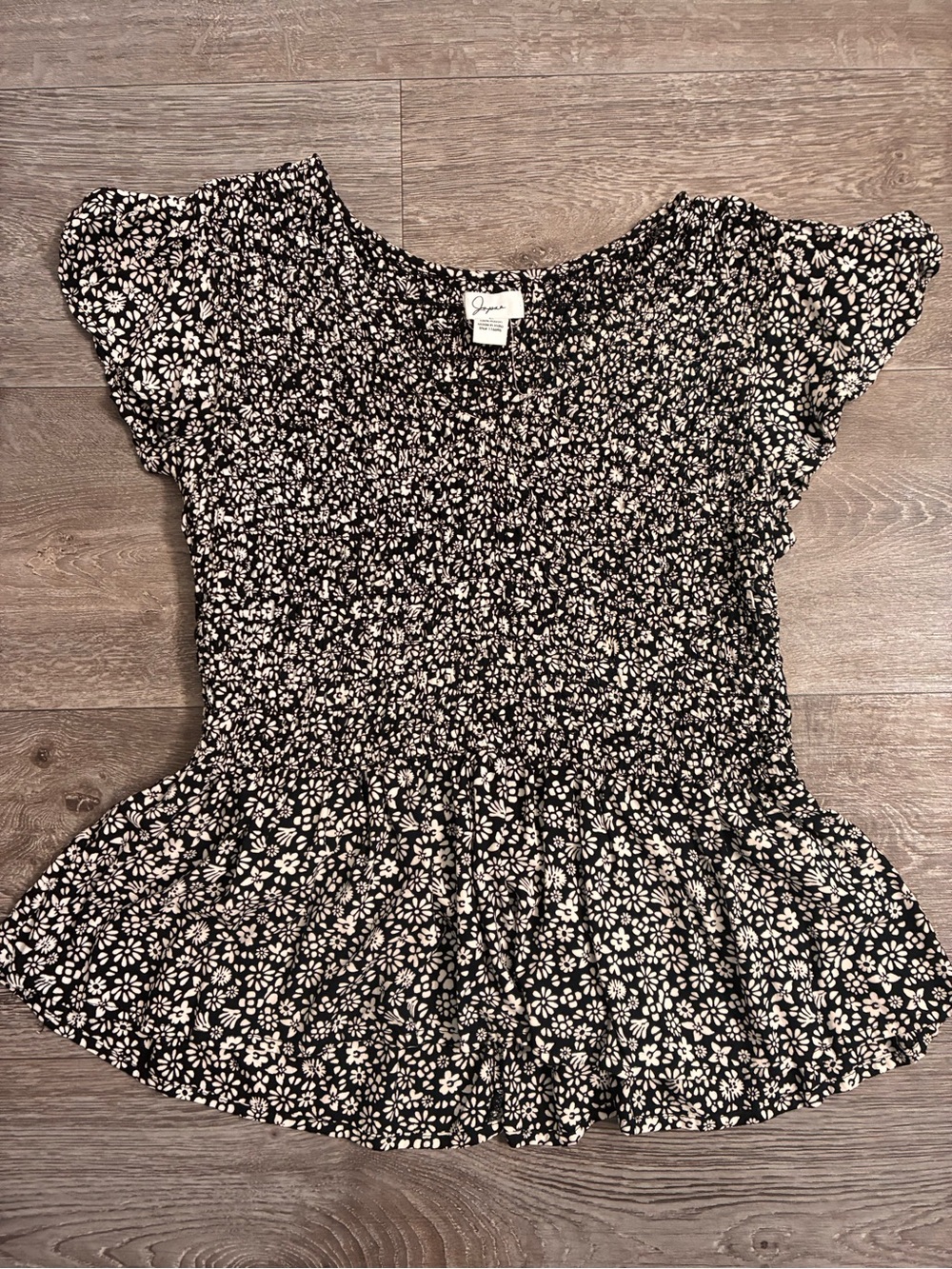 a new day Black and White Floral Smocked Peplum Top